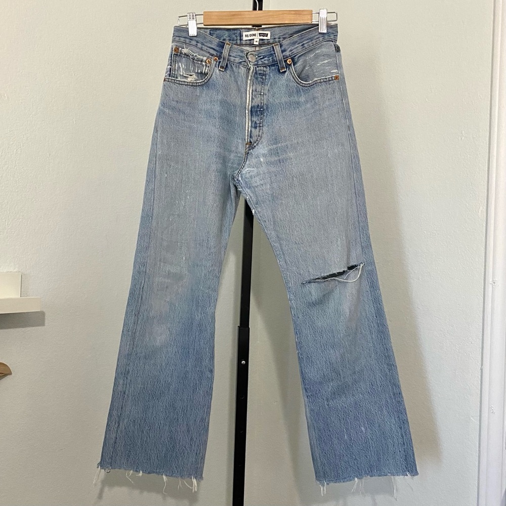 Y2K Re/Done Levi’s Leandra 501 Ripped Butt Jeans Size 26 Flare Cropped Rare HTF - Picture 5 of 16